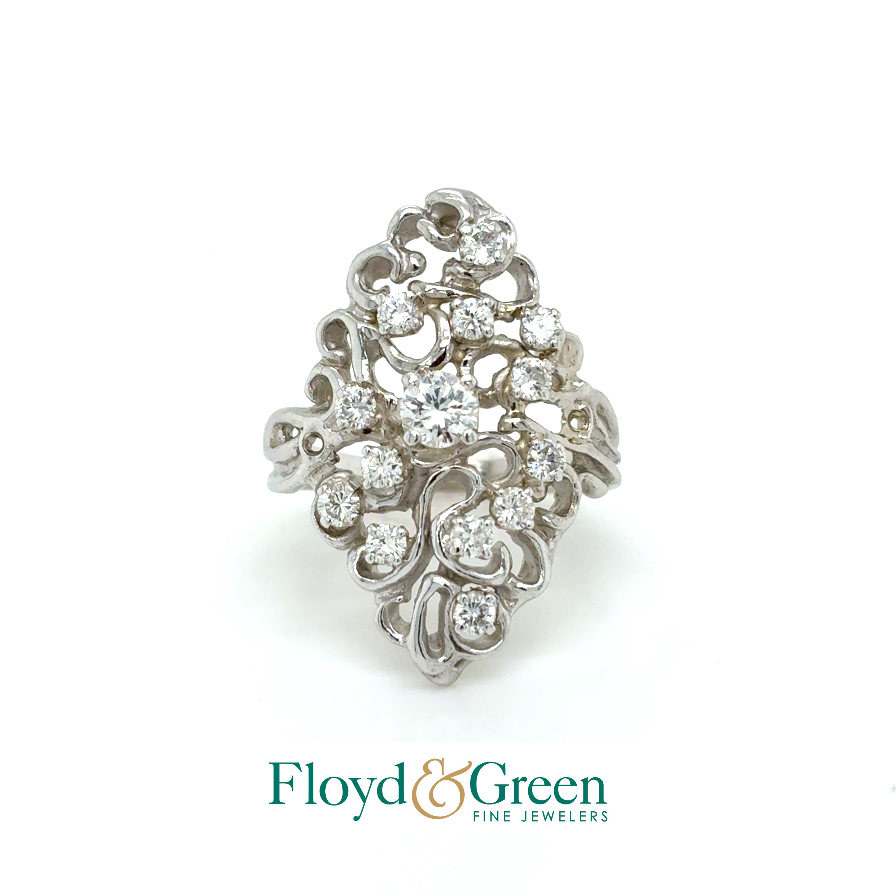 14KW Diamond Cluster Ring, 14 Round Diamonds, 0.63ct, H VS2, Size 6.25