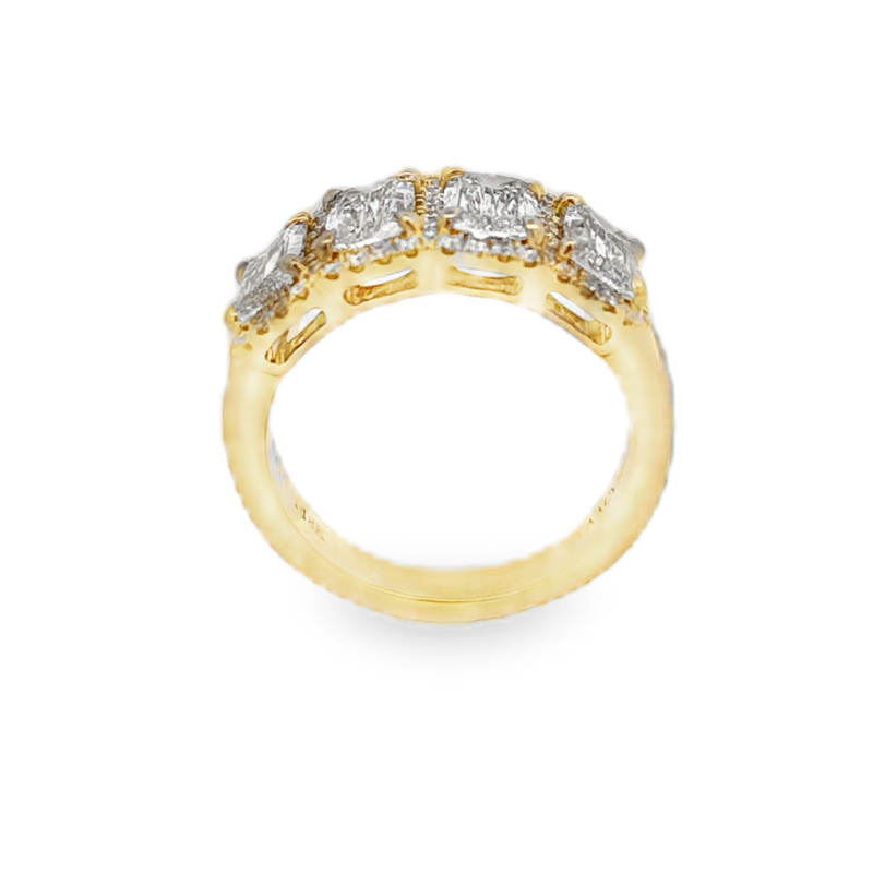 Henri Daussi 4 Cushion Diamonds and Round Diamond Halo Fashion Ring