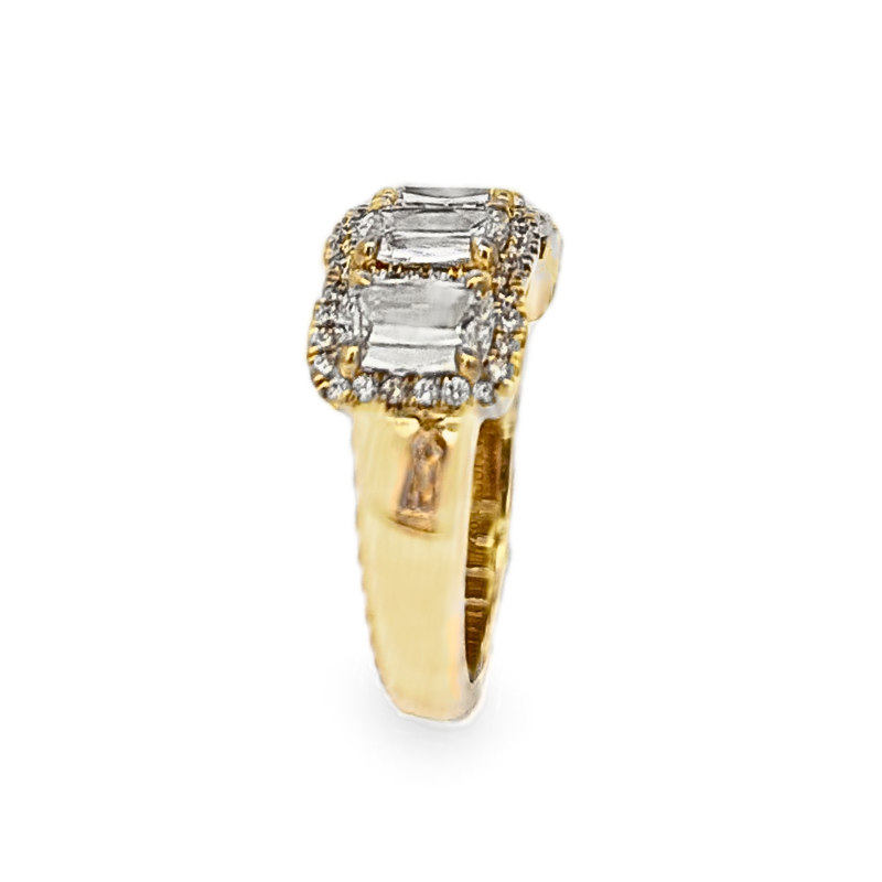 Henri Daussi 4 Cushion Diamonds and Round Diamond Halo Fashion Ring