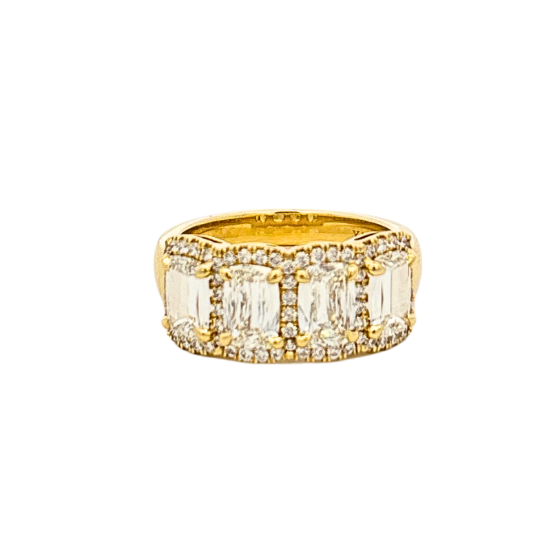 Henri Daussi 4 Cushion Diamonds and Round Diamond Halo Fashion Ring