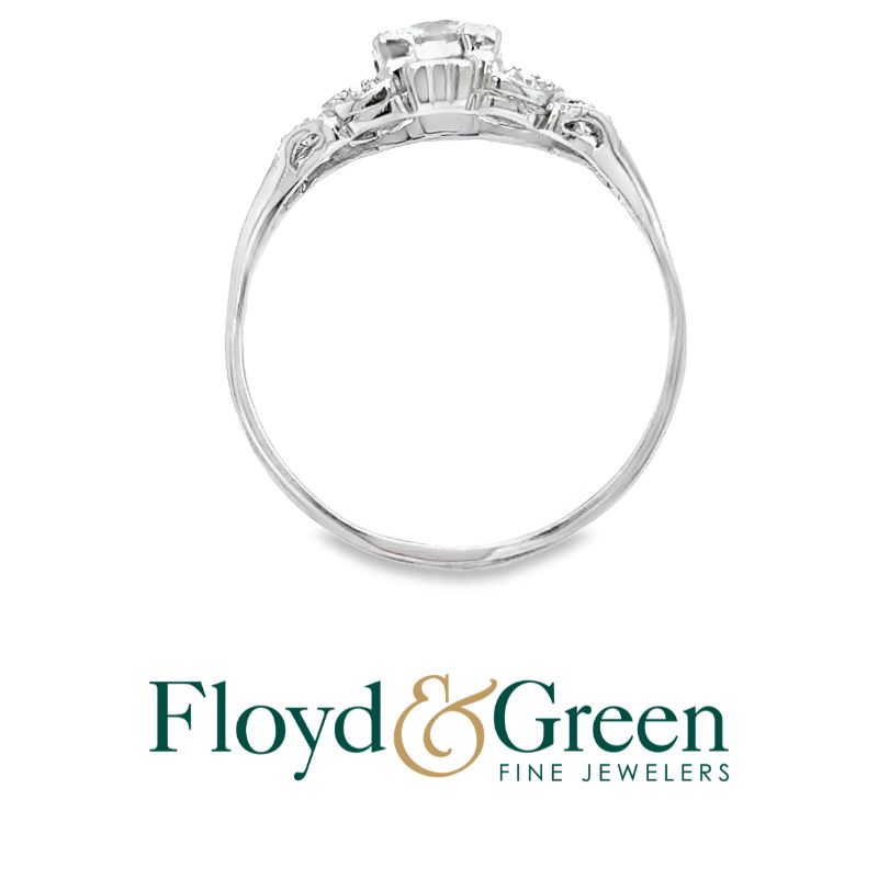 Platinum Diamond Engagment Ring, 1 Old-European, 0.72ct, J SI1, 6 Round, 0.11ct, I-J SI1, Size 8