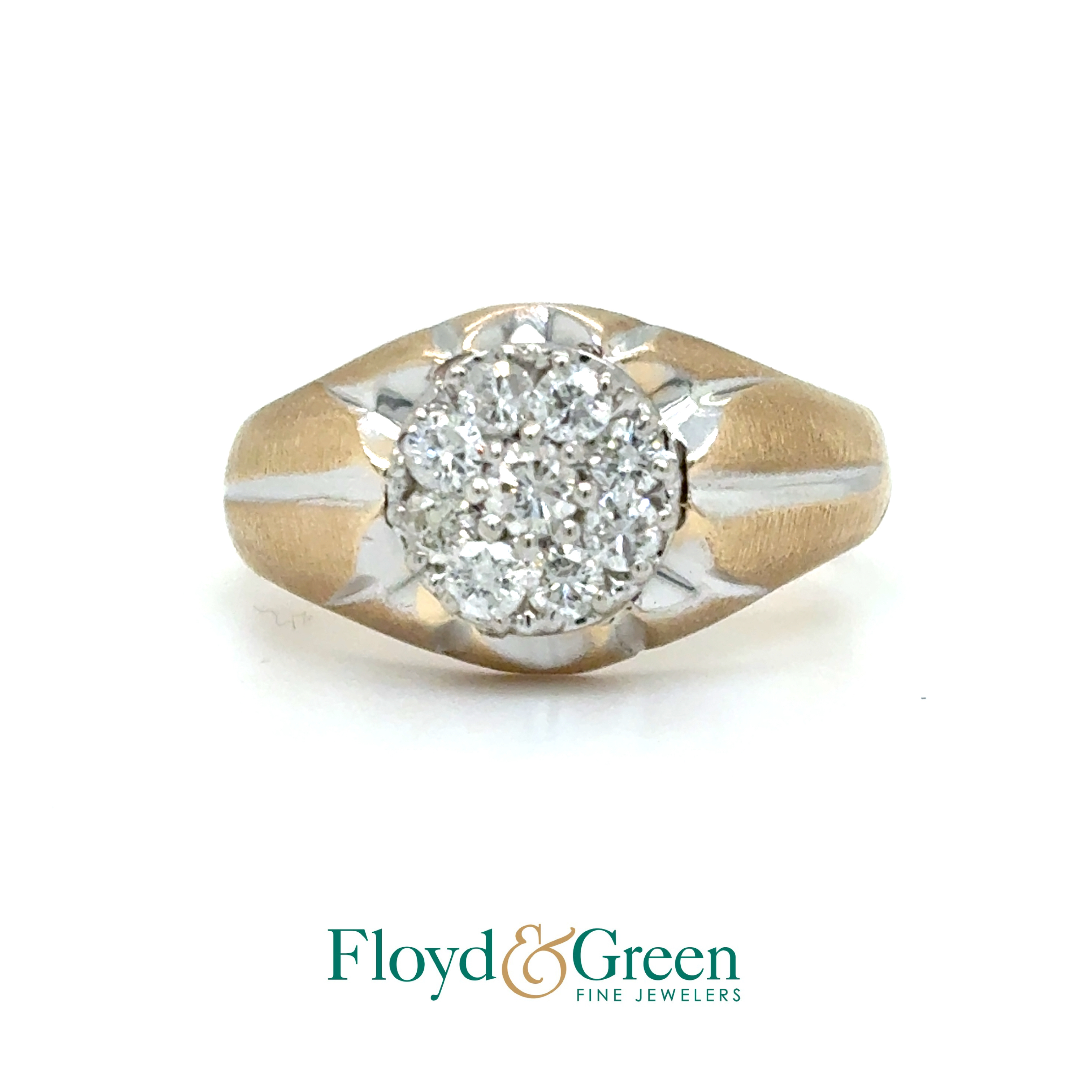 10K Two-Tone Diamond Cluster Ring, 1 Round, 0.10ct, I SI1, 8 Round, 0.44ct, I SI1-SI2, Size 9