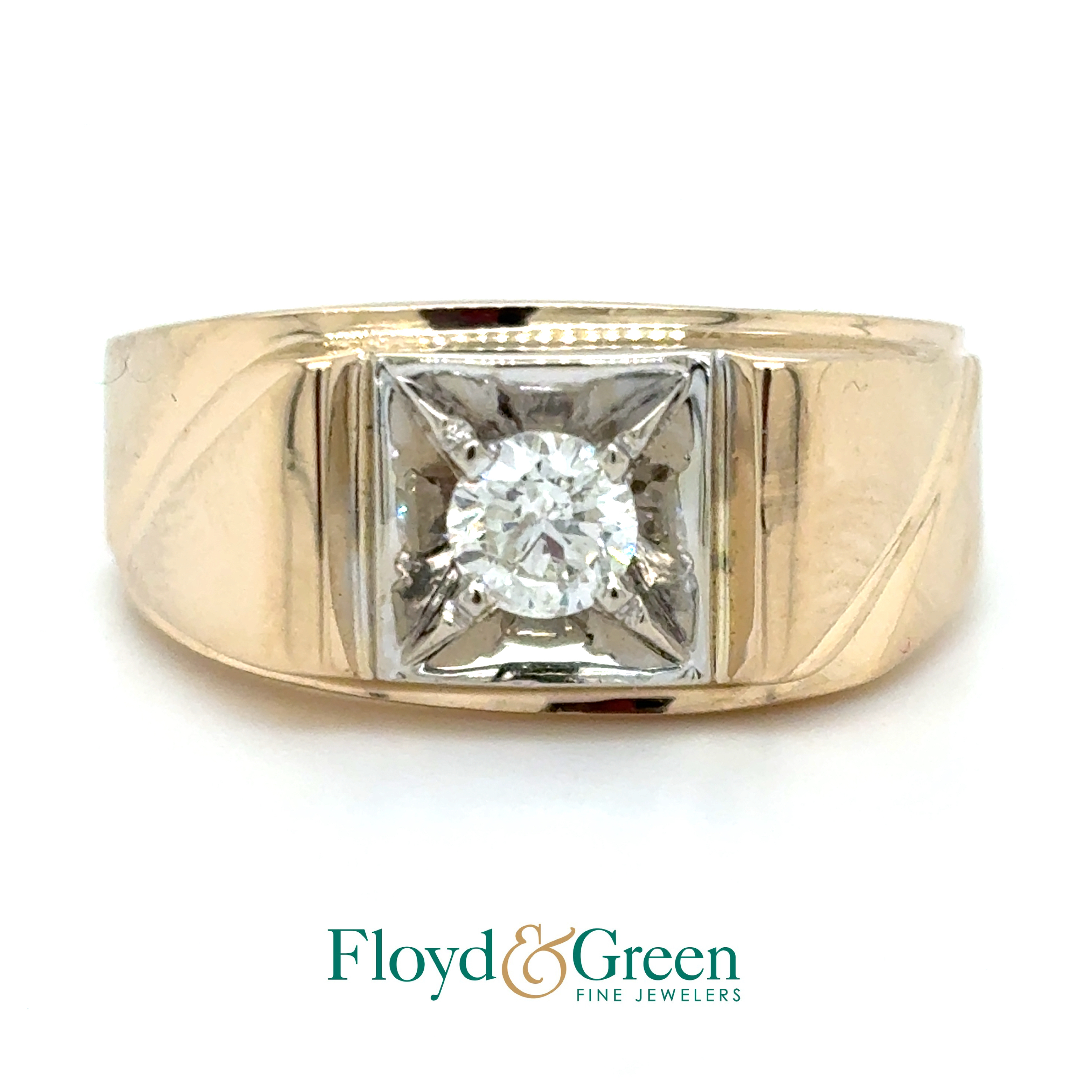 14K Two-Tone Diamond Solitaire Ring, 1 Round, 0.34ct, H I1, Size 12.5