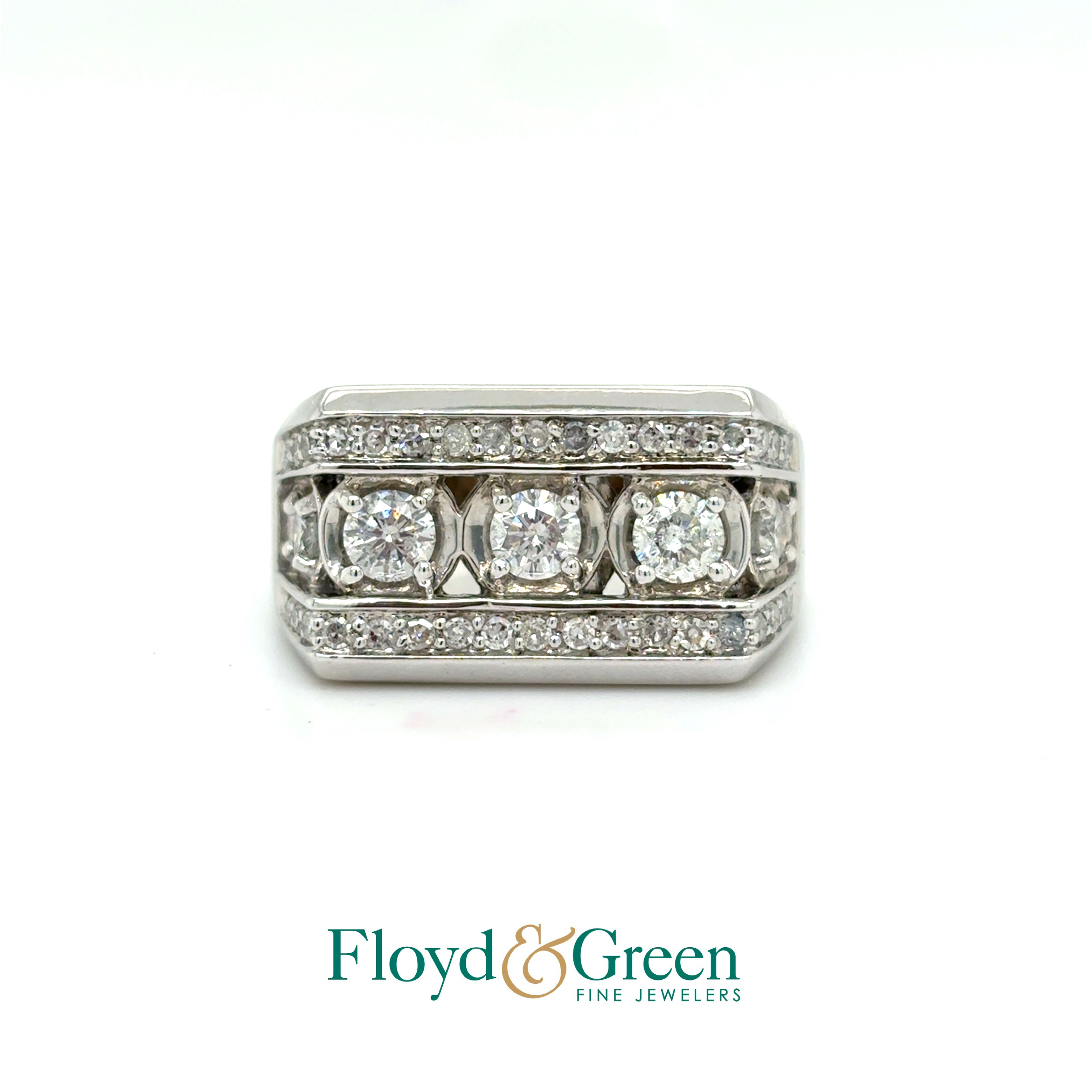 10KW Diamond Ring, 3 Rd, 0.83ct, I SI2-I1, 2 Rd, 0.32ct, I I1, 34 Single-cut, 0.51ct, I SI1-SI2, Size 11