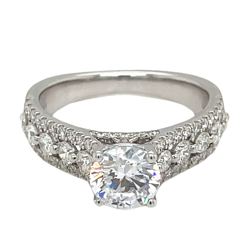 Diamond 3 Row Solitaire Engagement Ring Setting