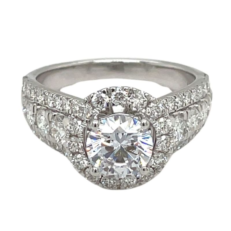 3 Row Diamond Halo Engagement Ring Setting