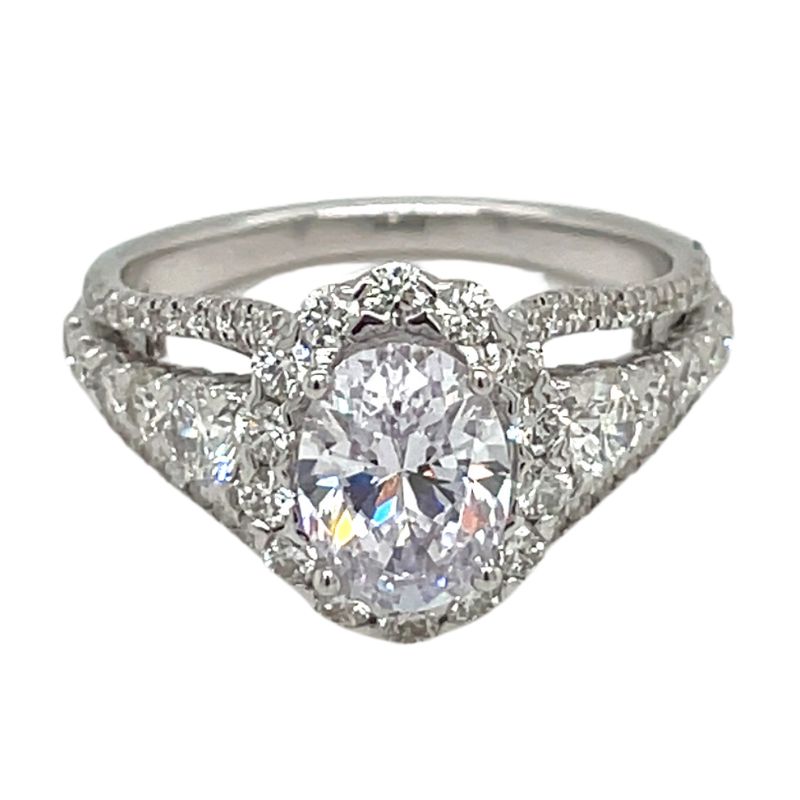 Wide Band Diamond Halo Engagement Ring Setting