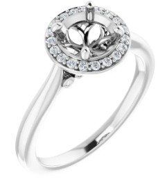 S/O-14K White 6.5 mm Round 1/6 CTW Natural Diamond Semi-Set Halo-Style Engagement Ring