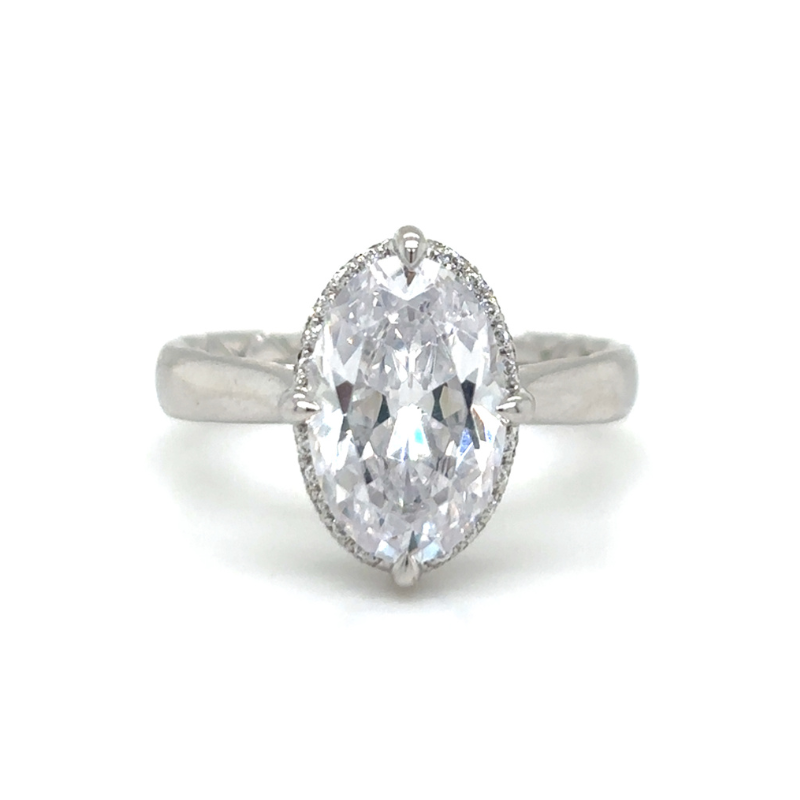 14KW Oval Solitare w/ Hidden Dia Halo .22ctw G SI Eng Ring Size 6 *3.00CT OVAL CENTER*