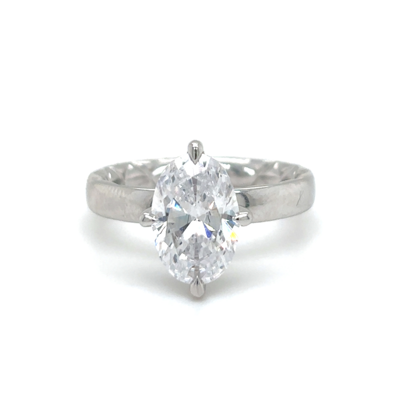 18KW Oval Solitare w/ Hidden Dia Halo .08ctw G SI Eng Ring Size 6 *2.00CT OVAL CENTER*