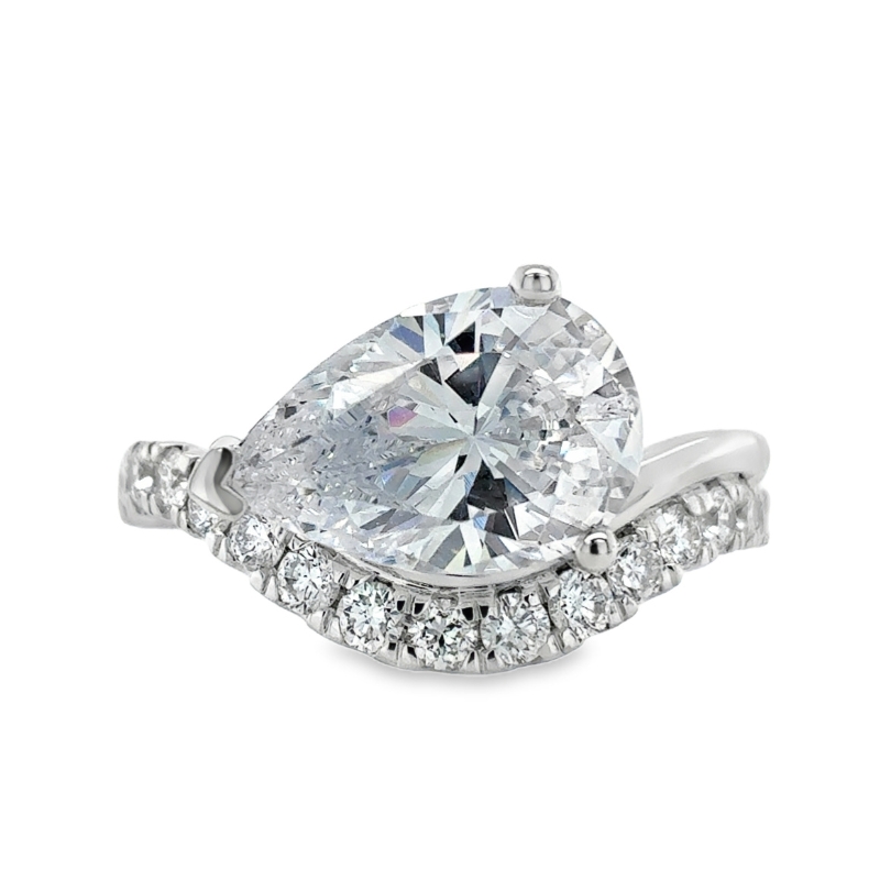 14KW Semi Mount .50ctw fits 3CT Pear Center Ring Size 6.5