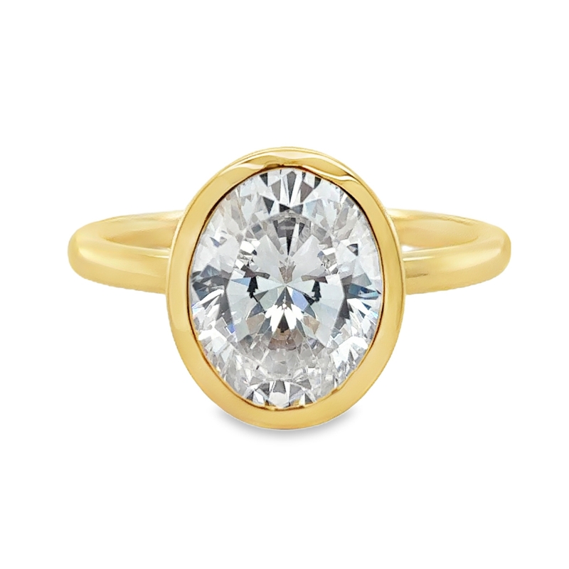 14KY Bezel Set Semi Mount Fits 2.5CT Oval Center Ring Size 6.5