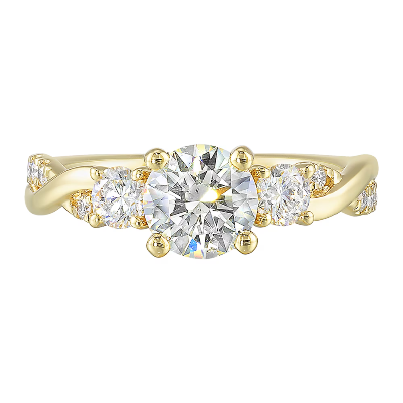 14Kt Yellow Gold Three-Stone Semi-Mount for 2ct Round Center