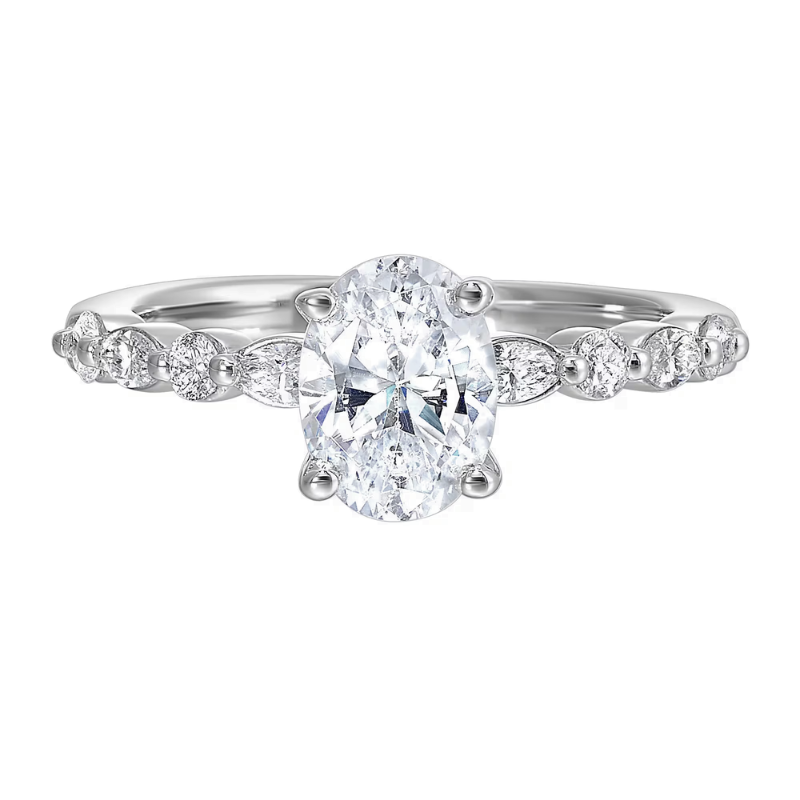 14Kt White Gold Diamond Accent Semi-Mount for 2ct Oval Center