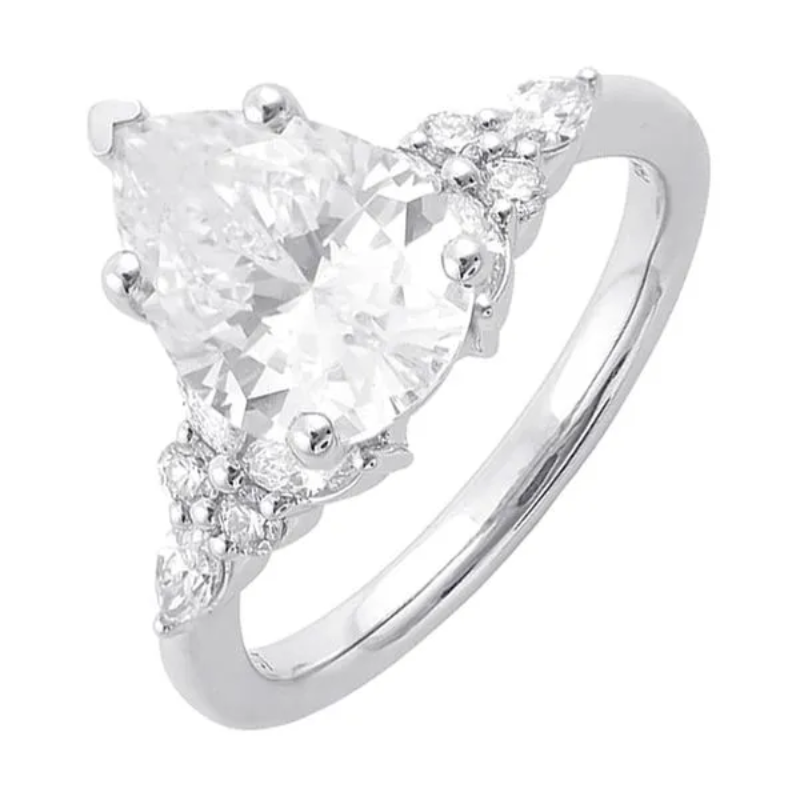14Kt White Gold Nature Inspired Semi-Mount for 2ct Pear Center