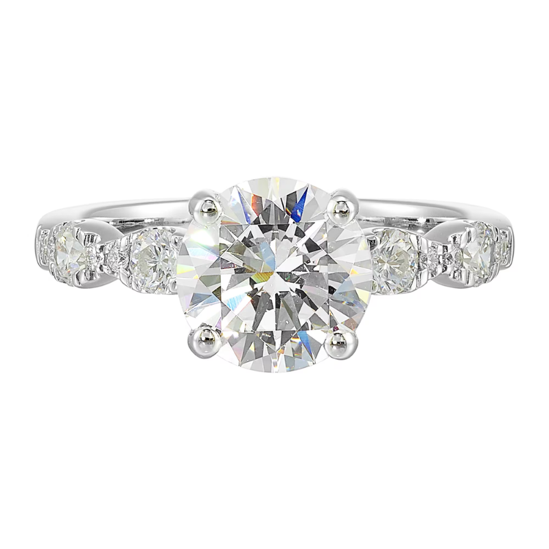 14Kt White Gold Diamond Accent Semi-Mount for 2ct Round Center