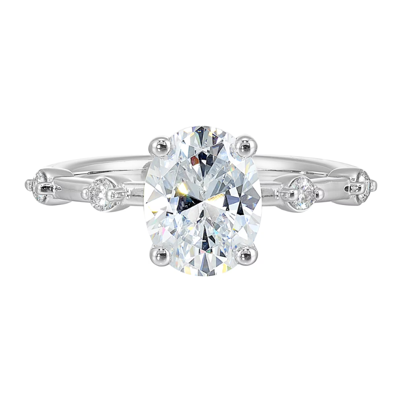 14KW Diamond Accent Semi-Mount for 2ct Oval Center