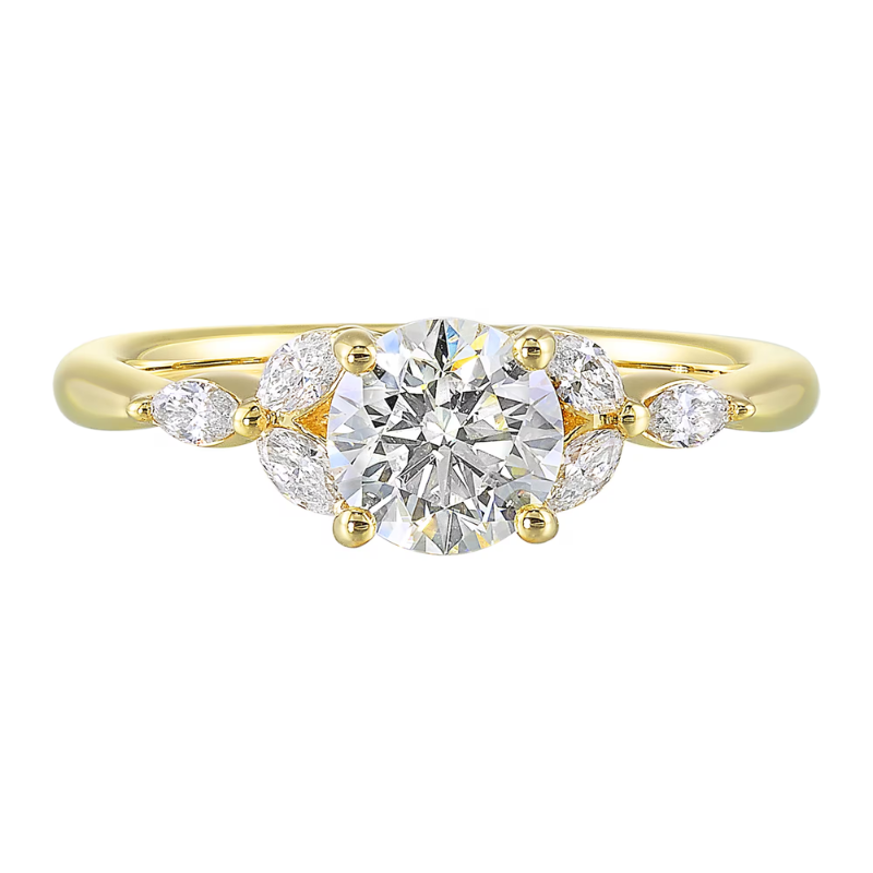 14Kt Yellow Nature Inspired Semi-Mount for 2ct Round Center