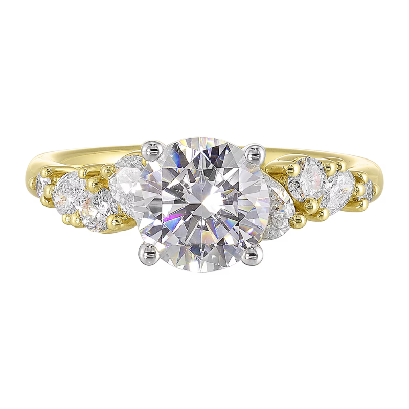 14K Yellow/White Nature Inspired Semi-Mount for 3ct Round Center