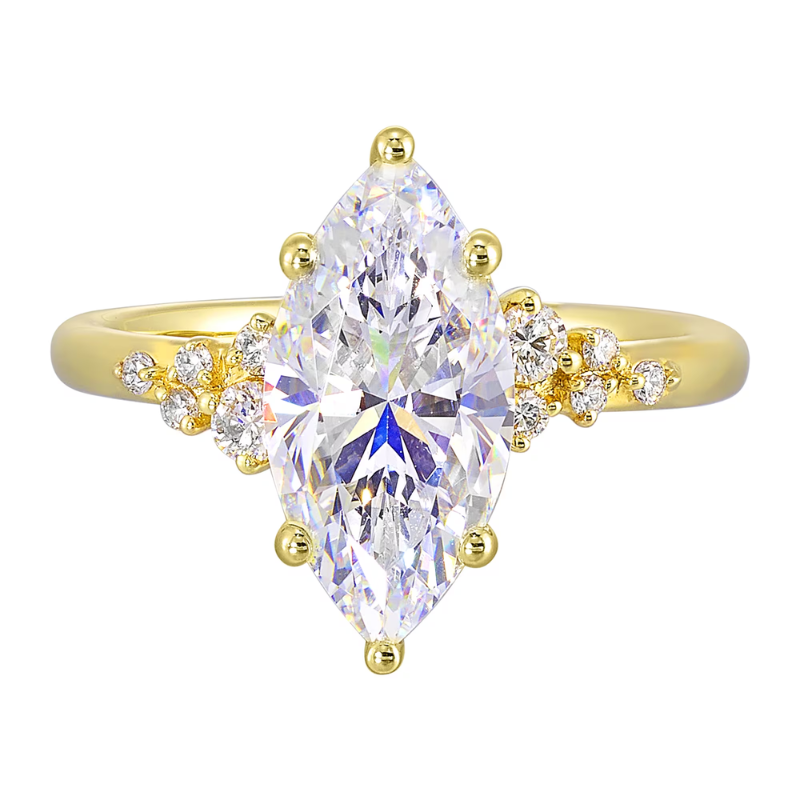 14Kt Yellow Gold Nature Inspired Semi-Mount for 2ct Marquise Center