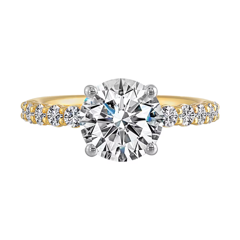 14Kt White/Yellow Gold Diamond Accent Semi-Mount for 2ct Round Center