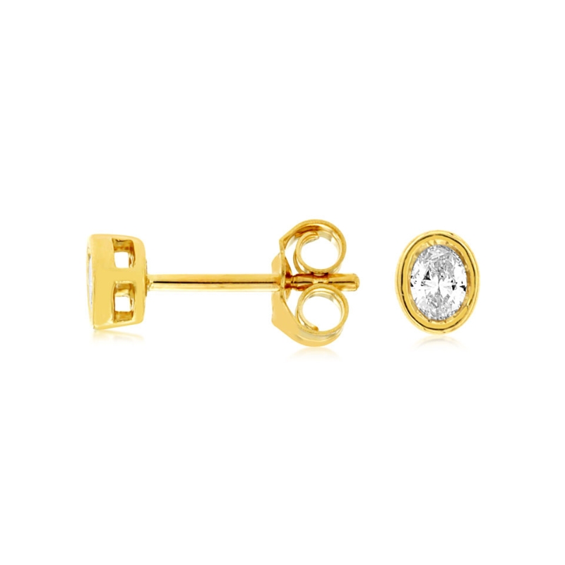 Oval Bezel Set Diamond Stud Earrings