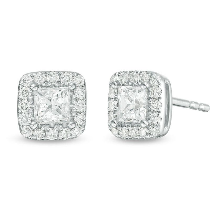 MARTIN FLYER Diamond Square Halo Stud Earrings