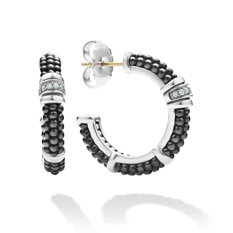 LAGOS Black Caviar Ceramic & Diamond Hoop Earrings