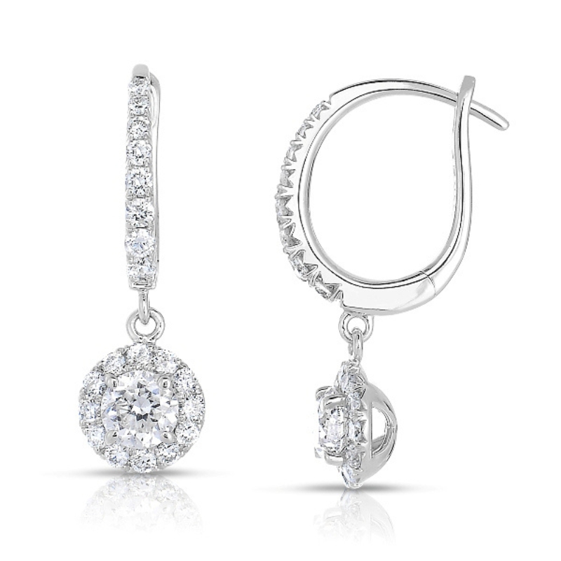 Diamond Halo Drop Hoop Earrings