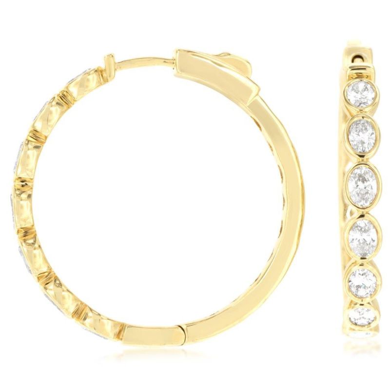 Bezel Set Oval Diamond Hoop Earrings