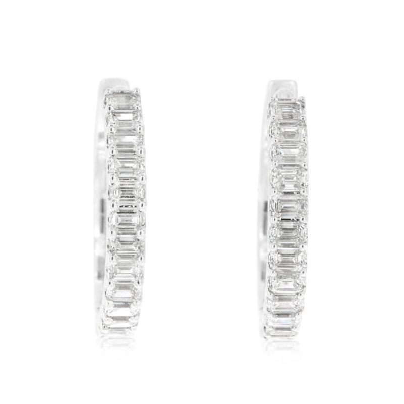 Emerald Cut Diamond Hoop Earrings