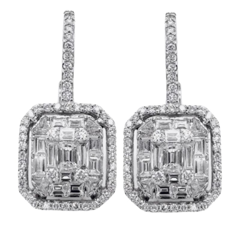 Rectangular Diamond Cluster Earrings