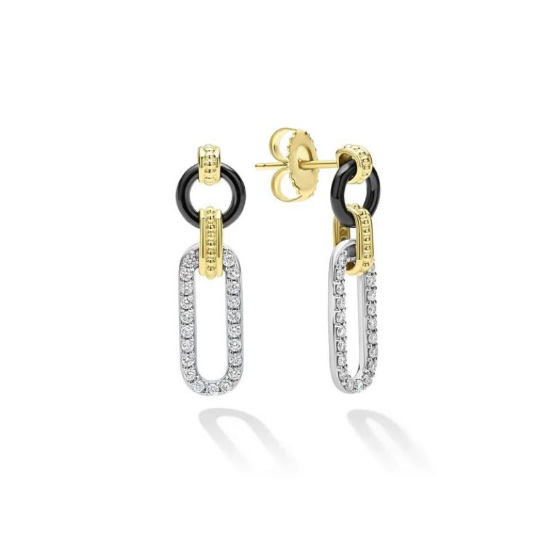 LAGOS Caviar Ceramic & Diamond Link Drop Earrings