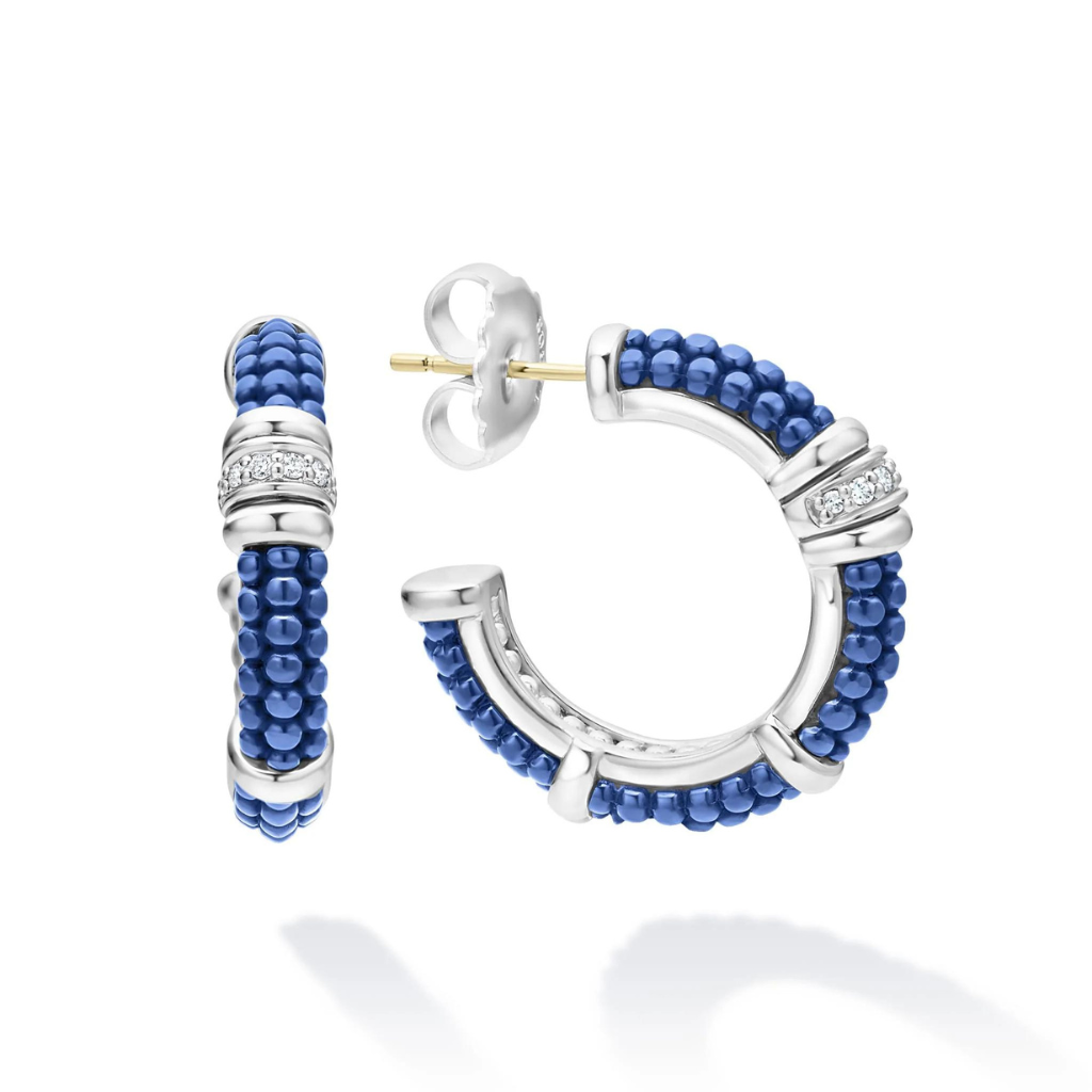 LAGOS Blue Caviar Ceramic & Diamond Hoop Earrings