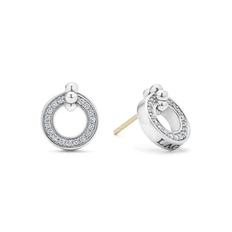 Sterling Silver LAGOS Caviar Spark Circle Diamond Stud Earrings