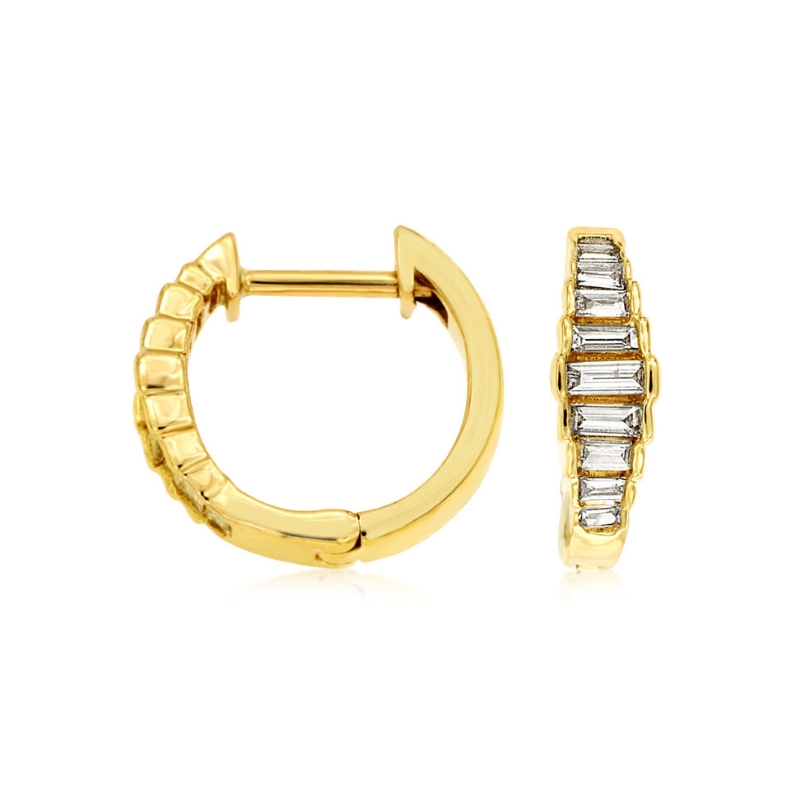 Graduated Baguette Diamond Huggie Hoop Earrings