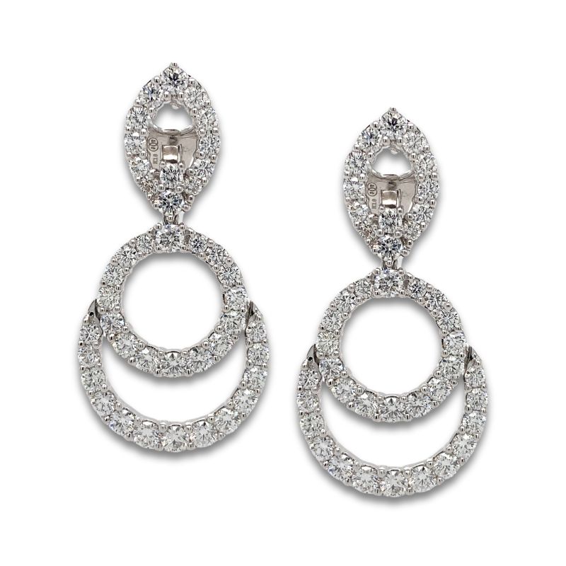 Double Circle Diamond Dangle Earrings