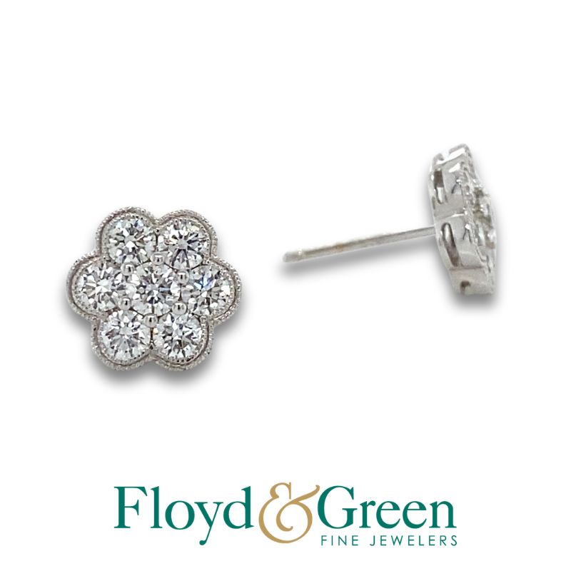 Diamond Flower Stud Earrings