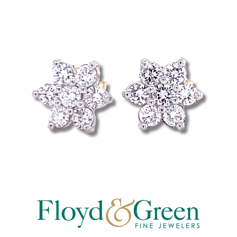 Two Tone Diamond Cluster Earrings