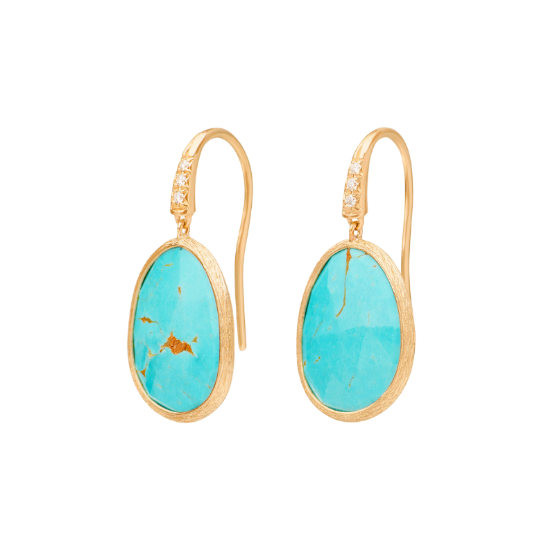 18KY Hand Engraved Earrings with Mex Turquoise & Brilliant Cut Dia 0.039ctw - Lunaria