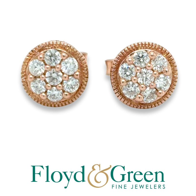10KR Cluster Diamond Earrings, 14 Round Diamonds, 0.28ct, I/J SI1-SI2