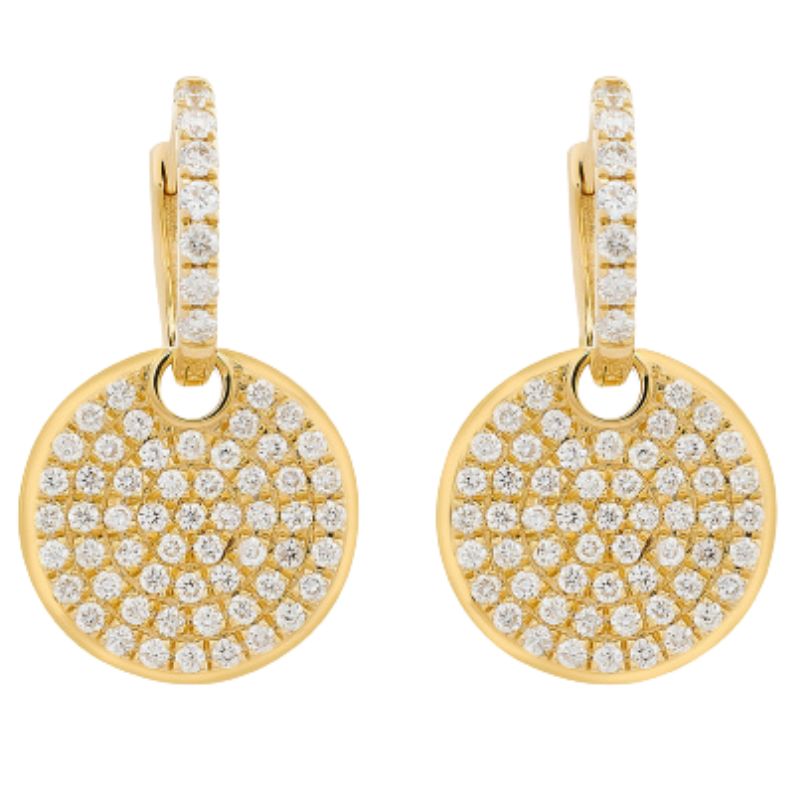 Pave Diamond Disc Charm Dangle Earrings