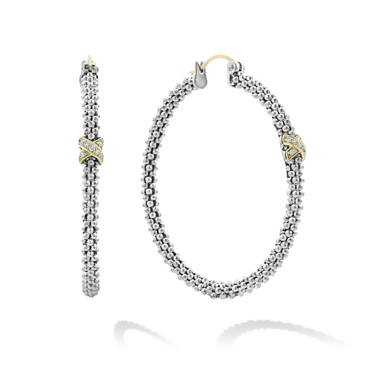 SS/18KY Embrace Large X Diamond Caviar Hoop Earrings .07ctw G-H SI