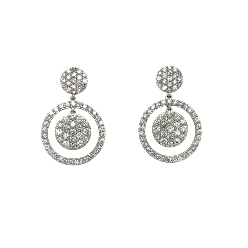 14KW Diamond 2.10ctw Circle Drop Earrings
