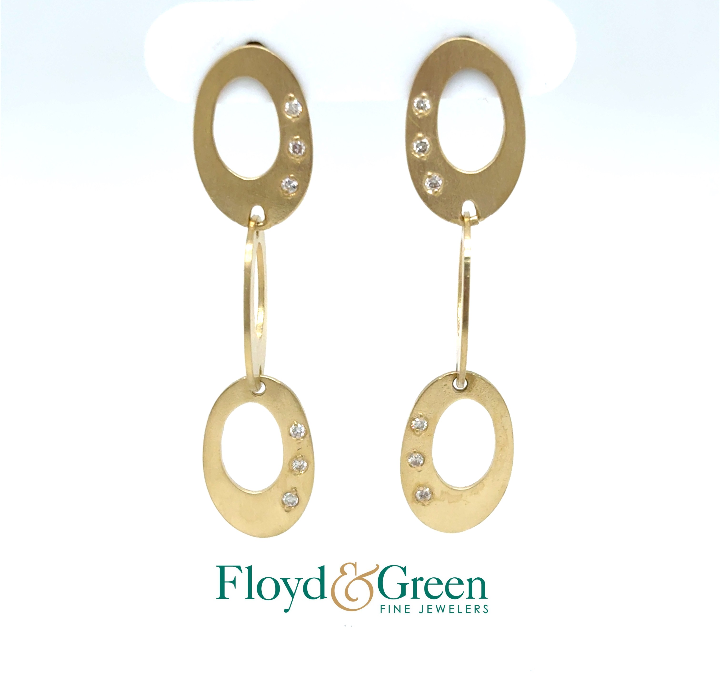 18KY Dangle Earrings with 6 Round Diamonds, 4.8g