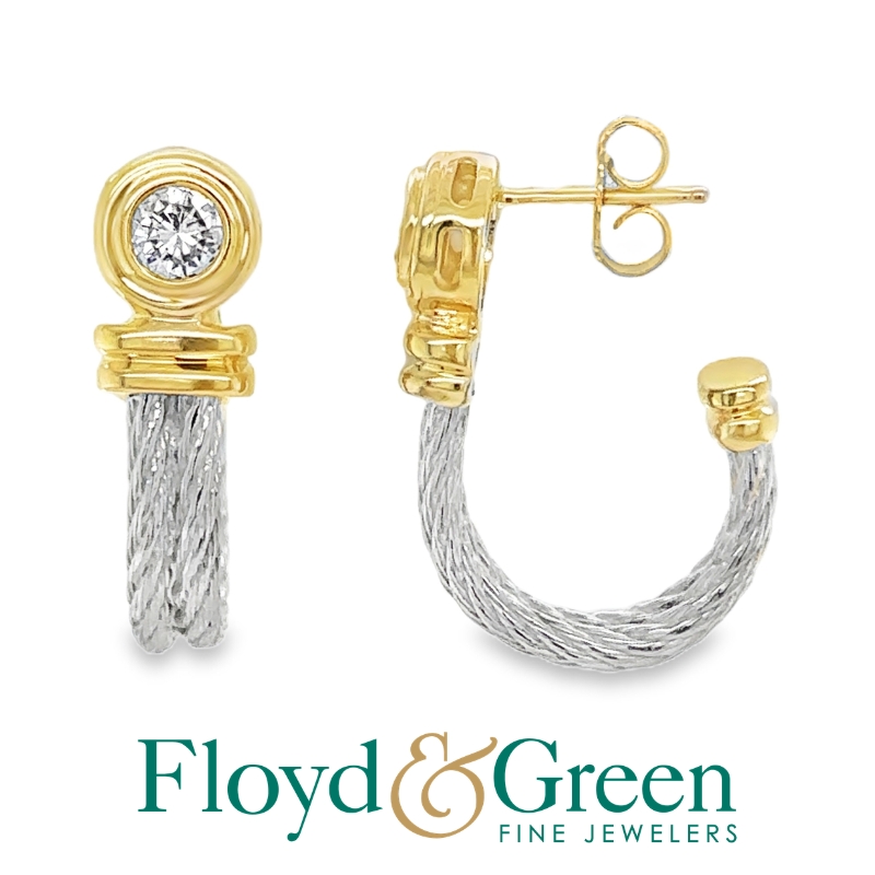 14K Two-Tone Diamond Hoop Earrings, 2 Round, 0.48ct, H VS1-VS2