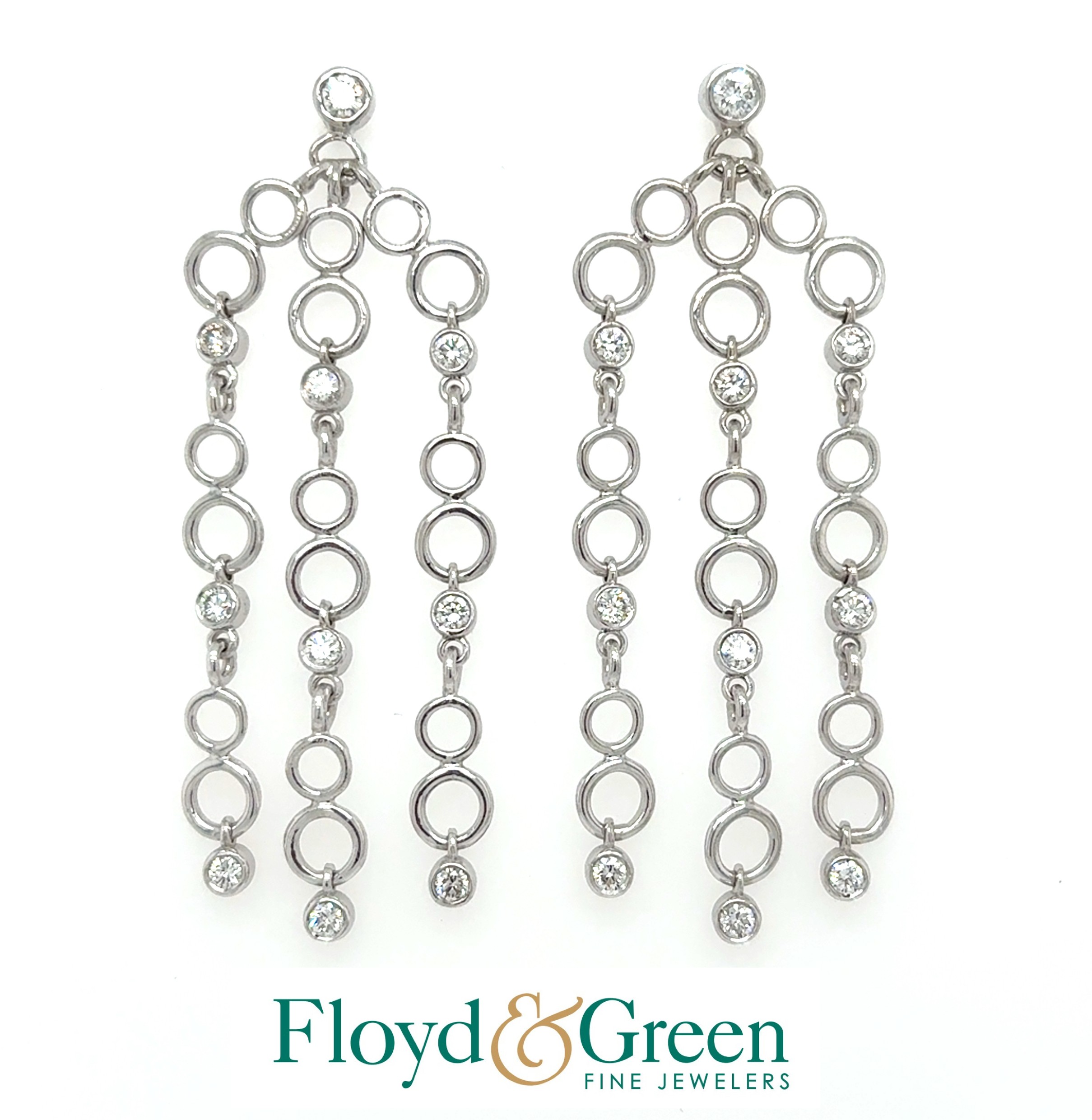 18KW Diamond Dangle Earrings, 20 Round, 0.88ct, G VS1-VS2