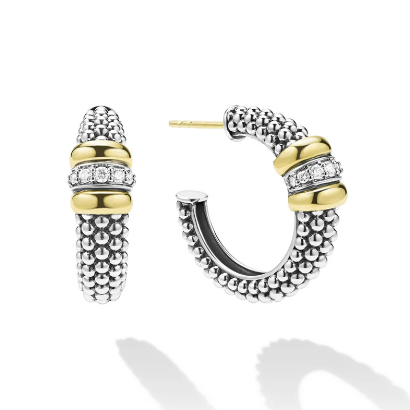 LAGOS Signature Caviar Diamond Station Hoop Earrings