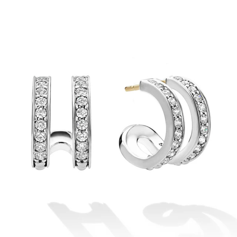 SS Caviar Spark Linear .83ct Dia 18x10mm Dbl Row Hoop Ear