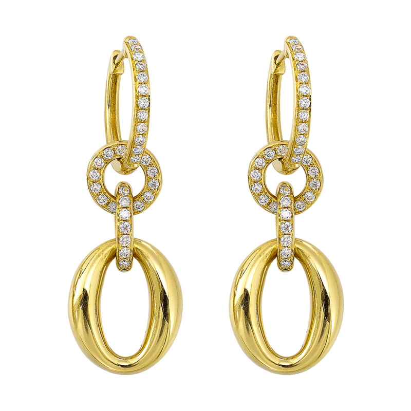 14KY Circle and Oval w/ Dia .37ctw Drop Hoop Earring